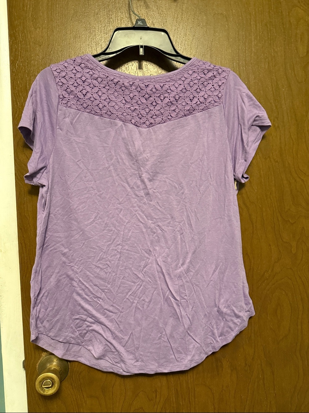 Riders by Lee Purple Tie-Neck Lace Shoulder Top L - Picture 3 of 3